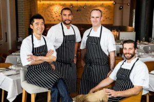 Top chefs Makoto Tokuyama from Cocoro, Gareth Stewart from Nourish Group, Jonno XXX and Adam Rickett from Euro are cooking for an Ora King Salmon event next month.  Chef David Schofield (not pictured) is also part of the line up. 26 September 2016 Photograph by Babiche Martens. www.babichemartens.com