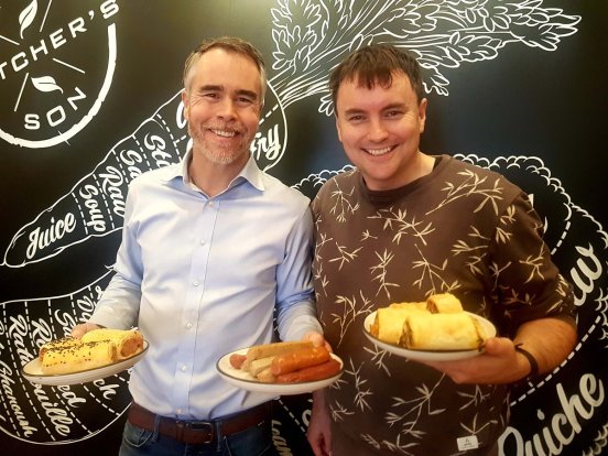 Vegan sausage judges Aaron Pucci and Tom Sainsbury